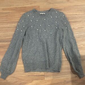 LOFT Gray Pearl-Embellished Sweater